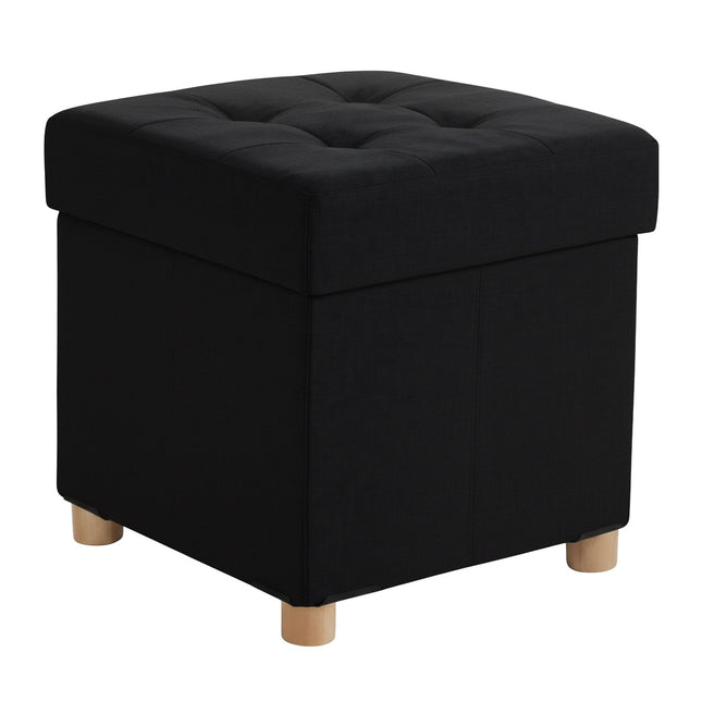 Upholstered Storage Cube with Padded Seat and Wooden Legs