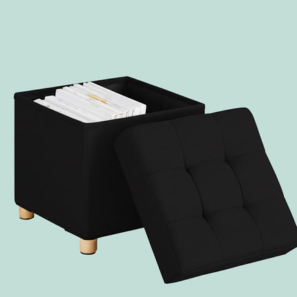 Upholstered Storage Cube with Padded Seat and Wooden Legs