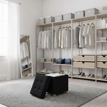 Upholstered Storage Cube with Padded Seat and Wooden Legs