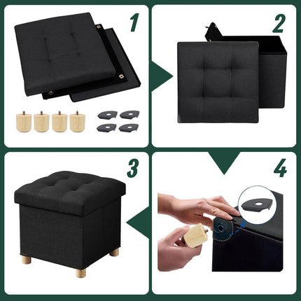 Upholstered Storage Cube with Padded Seat and Wooden Legs