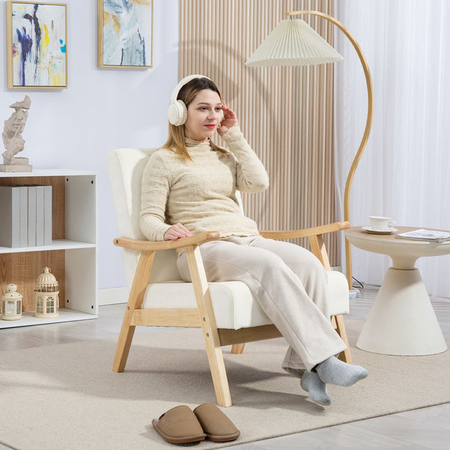 Upholstered armchair, foam filling, rubberwood frame, cream white