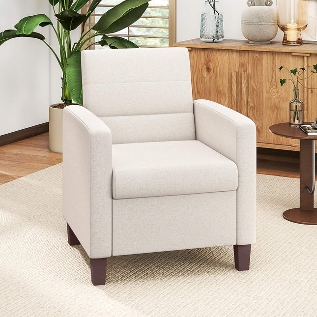 Upholstered armchair in linen look, foam, seat cushion, wooden frame, cream white