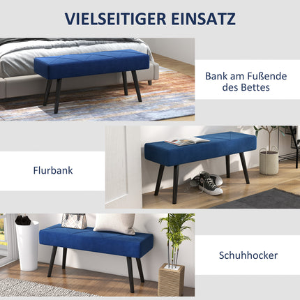 Gestoffeerde bank, bedbank, gangbank met X-patroon, in fluweellook, belastbaar tot 120 kg, voor slaapkamer, 100 x 36 x 45 cm, blauw |