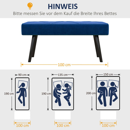 Gestoffeerde bank, bedbank, gangbank met X-patroon, in fluweellook, belastbaar tot 120 kg, voor slaapkamer, 100 x 36 x 45 cm, blauw |