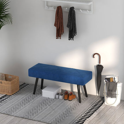 Gestoffeerde bank, bedbank, gangbank met X-patroon, in fluweellook, belastbaar tot 120 kg, voor slaapkamer, 100 x 36 x 45 cm, blauw |
