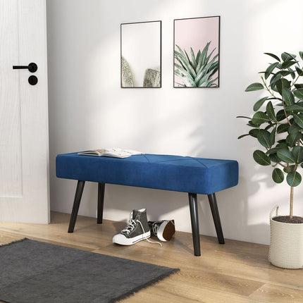 Gestoffeerde bank, bedbank, gangbank met X-patroon, in fluweellook, belastbaar tot 120 kg, voor slaapkamer, 100 x 36 x 45 cm, blauw |