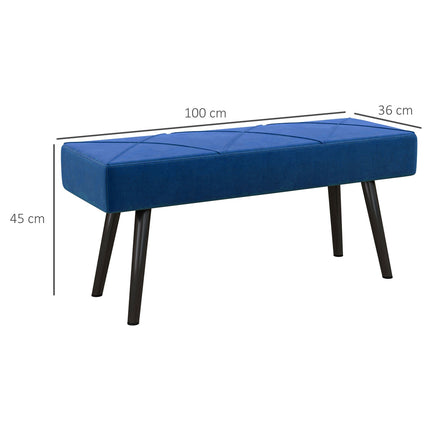 Gestoffeerde bank, bedbank, gangbank met X-patroon, in fluweellook, belastbaar tot 120 kg, voor slaapkamer, 100 x 36 x 45 cm, blauw |