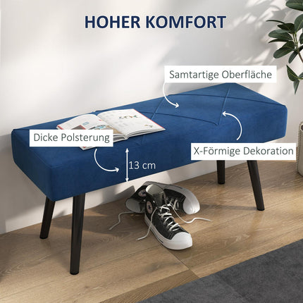 Gestoffeerde bank, bedbank, gangbank met X-patroon, in fluweellook, belastbaar tot 120 kg, voor slaapkamer, 100 x 36 x 45 cm, blauw |