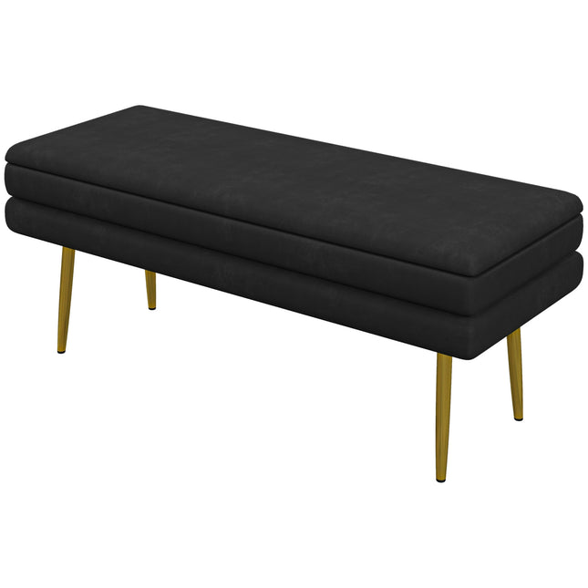 Gestoffeerde bank met opbergruimte, staal, 100 cm x 37,5 cm x 42 cm, zwart