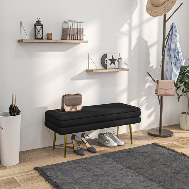Gestoffeerde bank met opbergruimte, staal, 100 cm x 37,5 cm x 42 cm, zwart