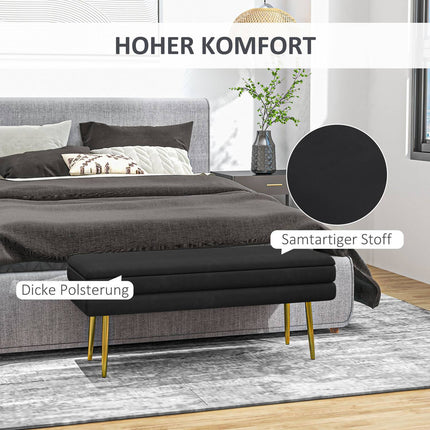 Black Upholstered Storage Bench, Steel, 100x37.5x42 cm