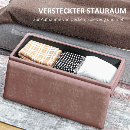 Upholstered bench with storage space, steel, 100 x 37.5 x 42 cm, pink