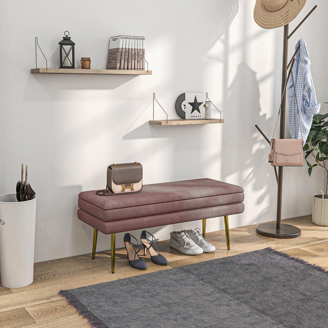 Upholstered bench with storage space, steel, 100 x 37.5 x 42 cm, pink