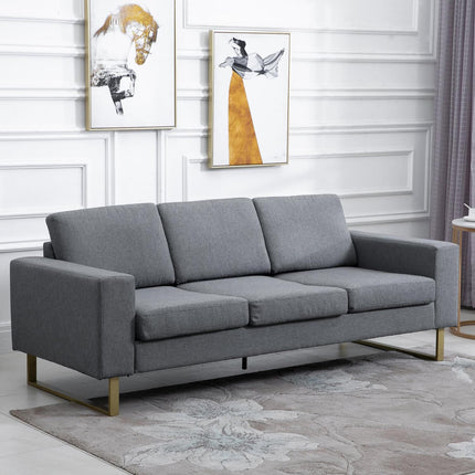 3-seater dark gray upholstered fabric sofa, linen finish
