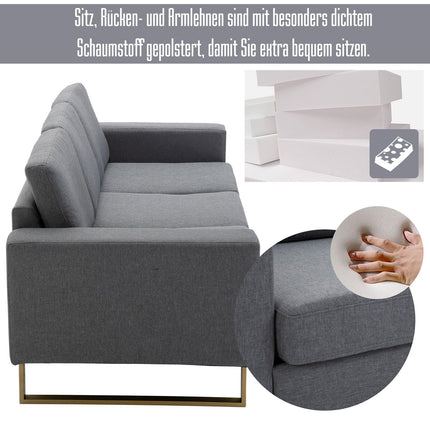 3-seater dark gray upholstered fabric sofa, linen finish