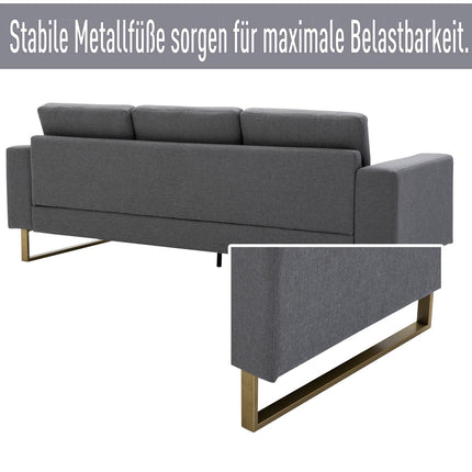 3-seater dark gray upholstered fabric sofa, linen finish