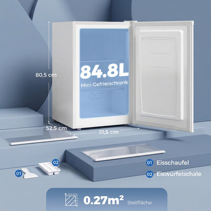 Upright Mini Freezer 85 L with Reversible Door, Adjustable Temperature, White