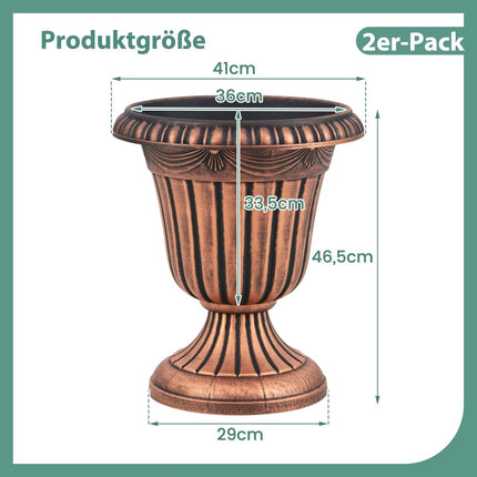 Urn Planters with Drainage, 46.5cm, Set of 2, Bronze