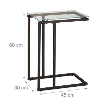 U-shaped side table in glass and metal