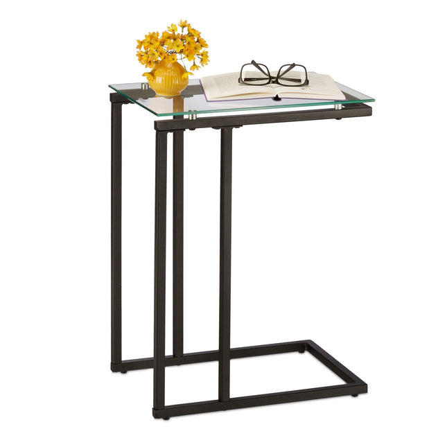 U-shaped side table in glass and metal