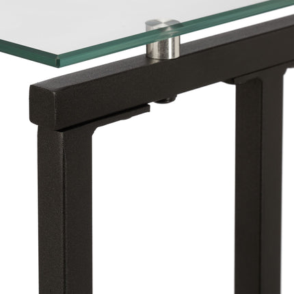 U-shaped side table in glass and metal