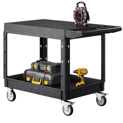 Utility Cart, 2-Shelf Plastic, 550 lb, Locking Wheels