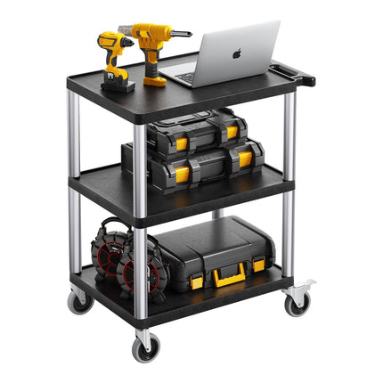 Utility Cart, 3-Shelf, 300 lb Capacity, Locking Wheels