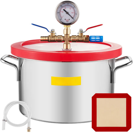 Vacuum Degassing Chamber 5.7 L, Stainless Steel, Glass Lid