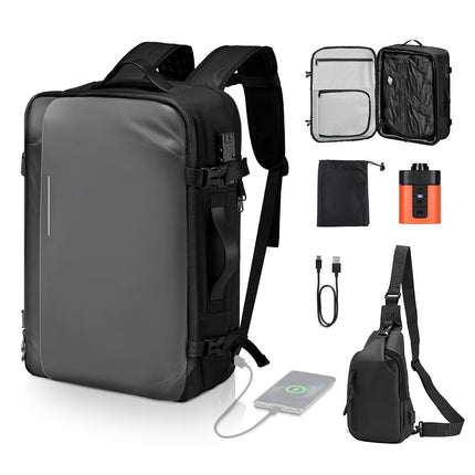 Vacuum Travel Backpack 65L, Pump, TSA Lock, Gray