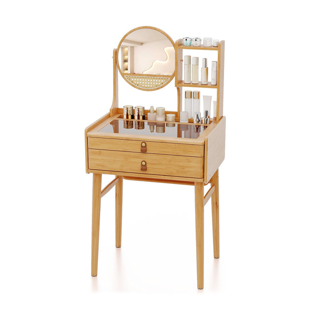 Vanity Desk With Mirror, 23.5 Inch Bamboo, 2 Drawers