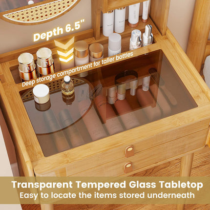 Vanity Desk With Mirror, 23.5 Inch Bamboo, 2 Drawers