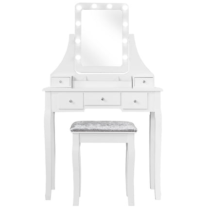 Vanity Set with LED Mirror and Stool, White, 80x40x135.5 cm