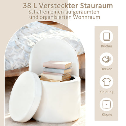 Vanity Stool with Backrest, 38L Storage Ottoman