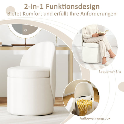 Vanity Stool with Backrest, 38L Storage Ottoman
