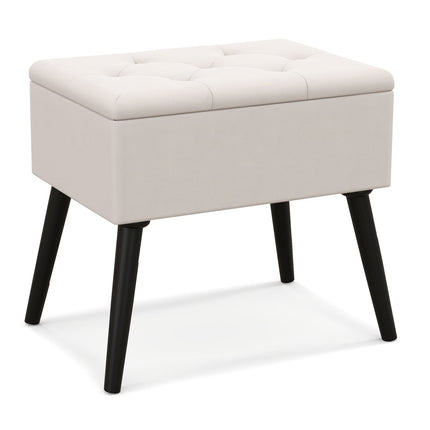 Vanity Stool with Storage, Beige Velvet, 150kg Capacity