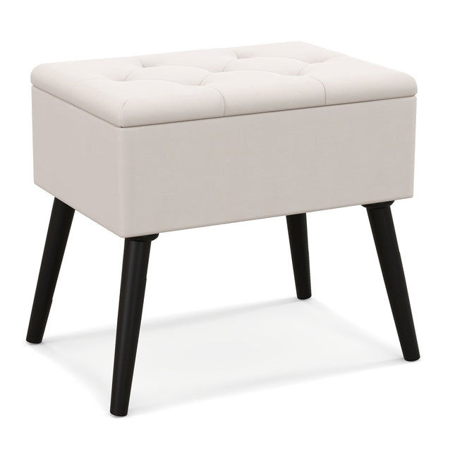 Vanity Stool with Storage, Beige Velvet, 150kg Capacity