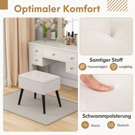 Vanity Stool with Storage, Beige Velvet, 150kg Capacity