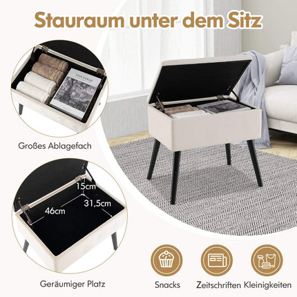 Vanity Stool with Storage, Beige Velvet, 150kg Capacity