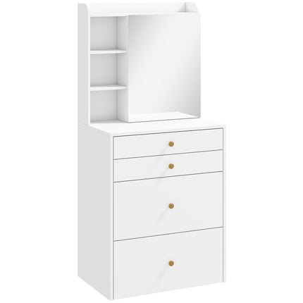 Vanity Table Set With Mirror, Storage Stool, White 60 cm