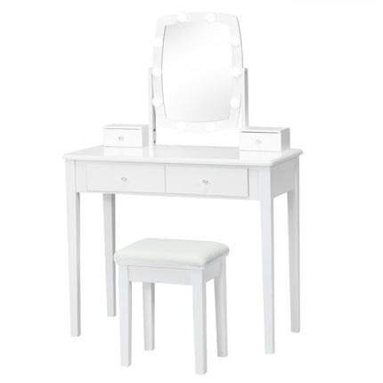 Vanity Table Set with Stool, 360 Mirror, 10 LED Lights