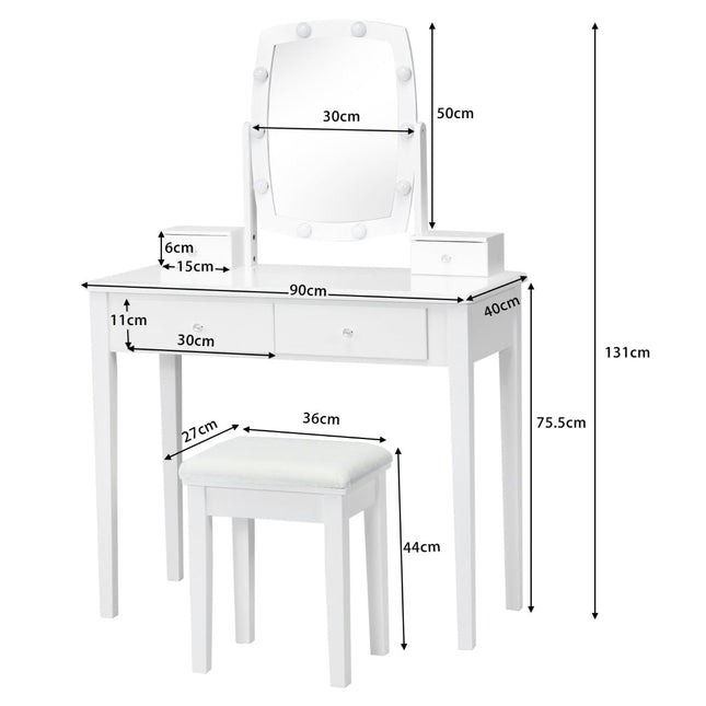 Vanity Table Set with Stool, 360 Mirror, 10 LED Lights