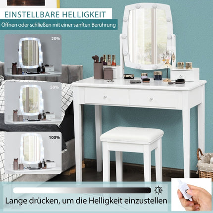 Vanity Table Set with Stool, 360 Mirror, 10 LED Lights