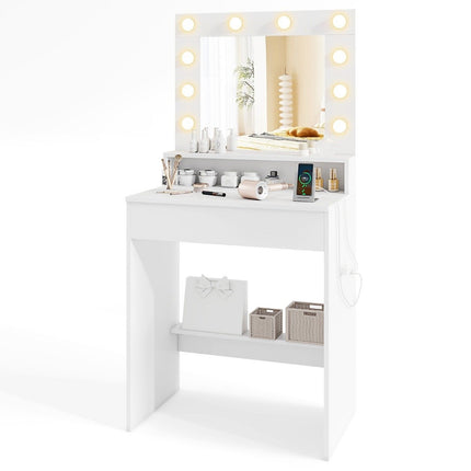 Vanity Table with Adjustable LED Lighting and Mirror