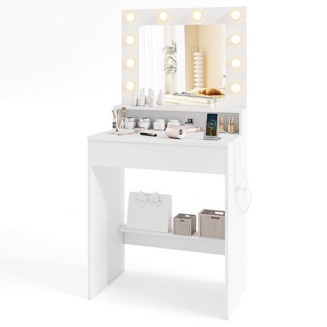Vanity Table with Adjustable LED Lighting and Mirror