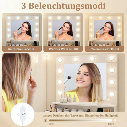 Vanity Table with Adjustable LED Lighting and Mirror