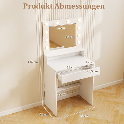 Vanity Table with Adjustable LED Lighting and Mirror