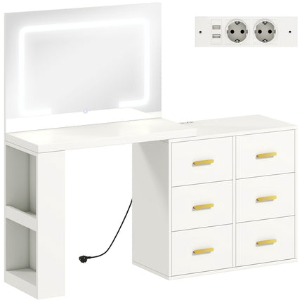 Vanity Table with Adjustable LED Mirror and Storage