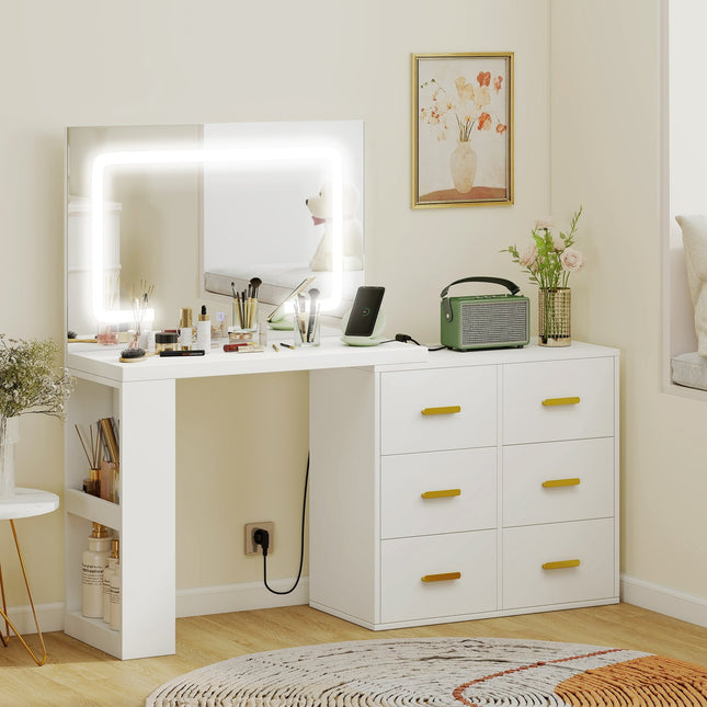 Vanity Table with Adjustable LED Mirror and Storage