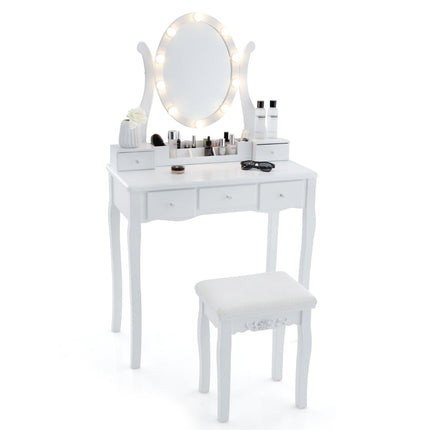 Vanity Table with LED Lights, Adjustable Brightness