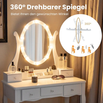 Vanity Table with LED Lights, Adjustable Brightness